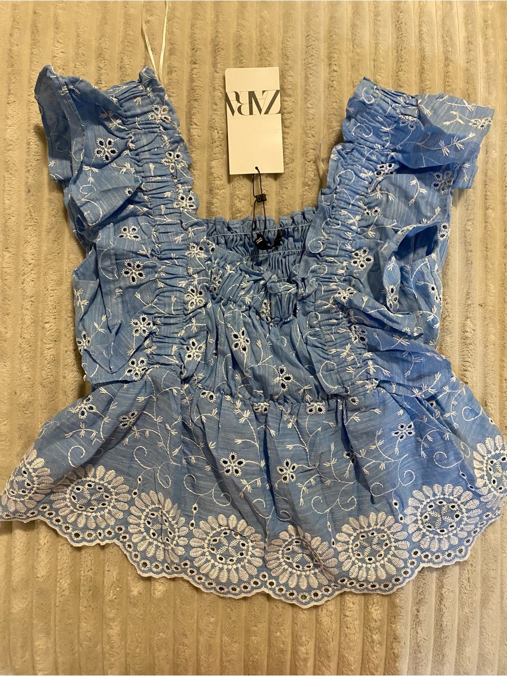 Zara Ruffled Embroidered Tank M